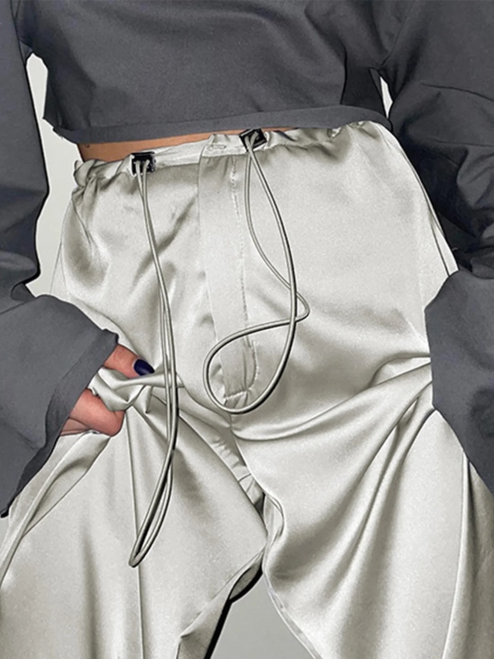NWT Commense Oversized Satin Wide Leg Pants - Picture 3 of 7